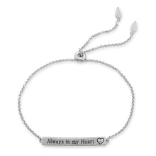 Load image into Gallery viewer, Rhodium Plated &quot;Always in my Heart&quot; Bar Bolo Bracelet with Diamond - SoMag2
