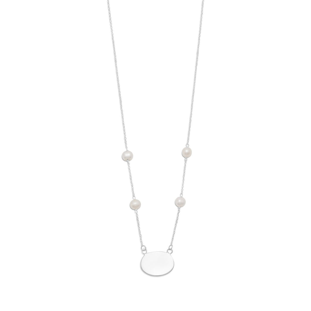 ID Tag Necklace with White Cultured Freshwater Pearls - SoMag2