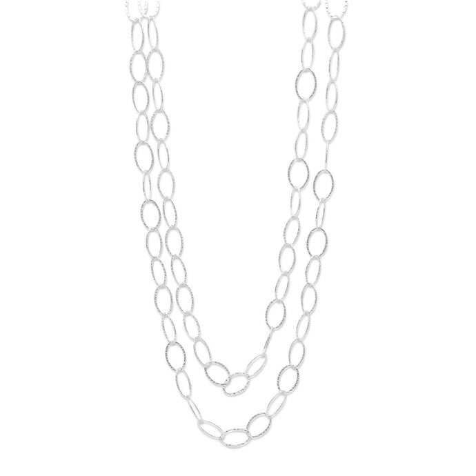 Long Hammered Oval Link Silver Necklace - SoMag2