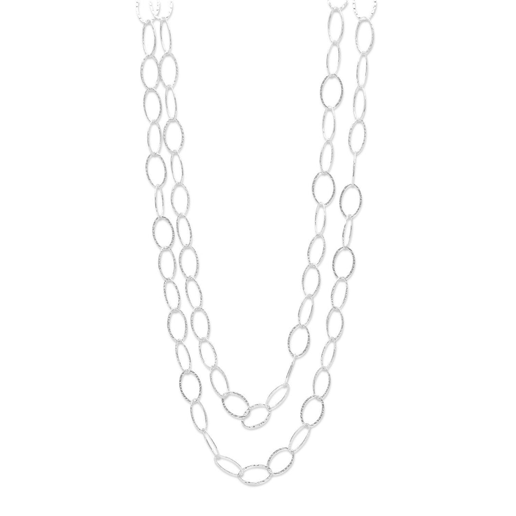 Long Hammered Oval Link Silver Necklace - SoMag2