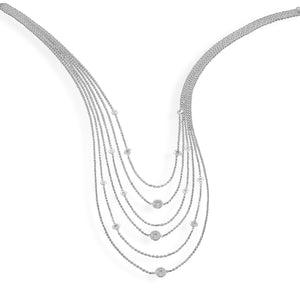 Rhodium Plated Multistrand Graduated Necklace with CZs - SoMag2