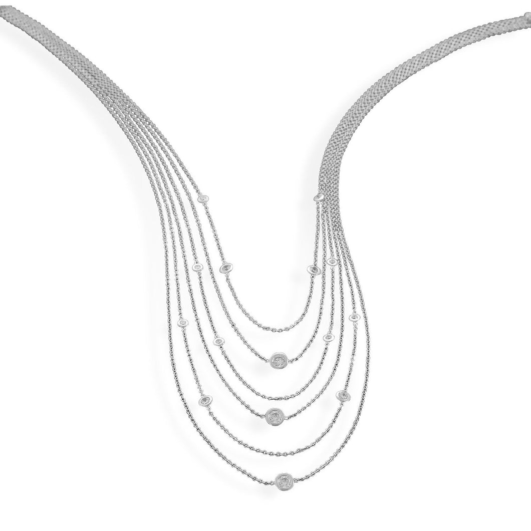 Rhodium Plated Multistrand Graduated Necklace with CZs - SoMag2