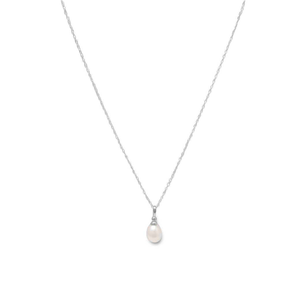 Rhodium Plated Cultured Freshwater Pearl Drop Necklace - SoMag2