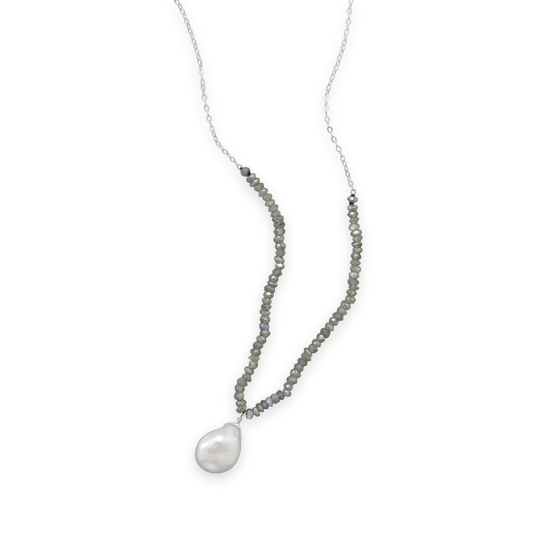 Labradorite and Baroque Pearl Drop Necklace - SoMag2