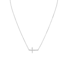 Load image into Gallery viewer, Rhodium Plated CZ Sideways Cross Necklace - SoMag2
