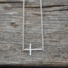 Load image into Gallery viewer, Rhodium Plated CZ Sideways Cross Necklace - SoMag2