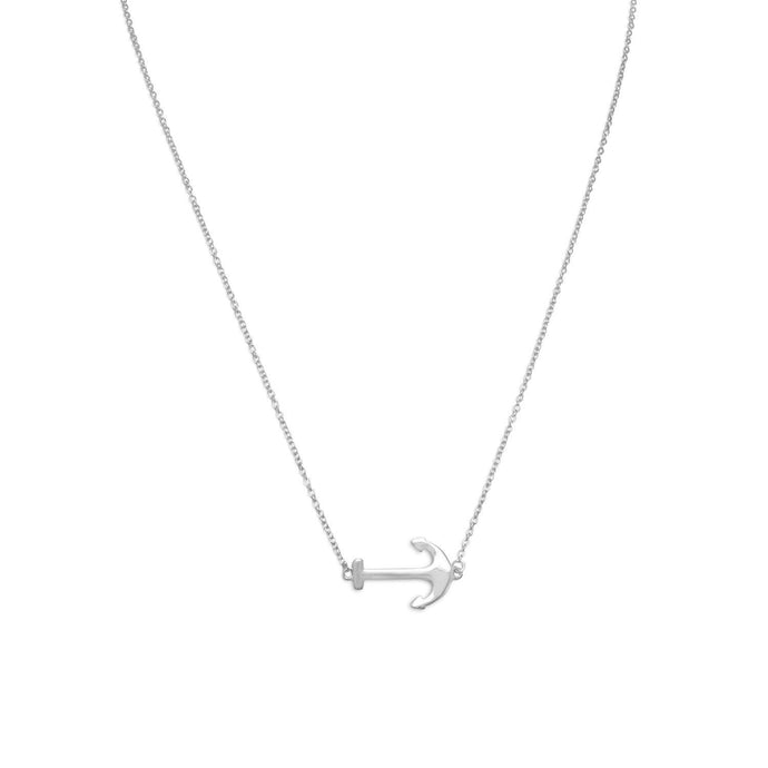 Rhodium Plated Sideways Anchor Necklace - SoMag2