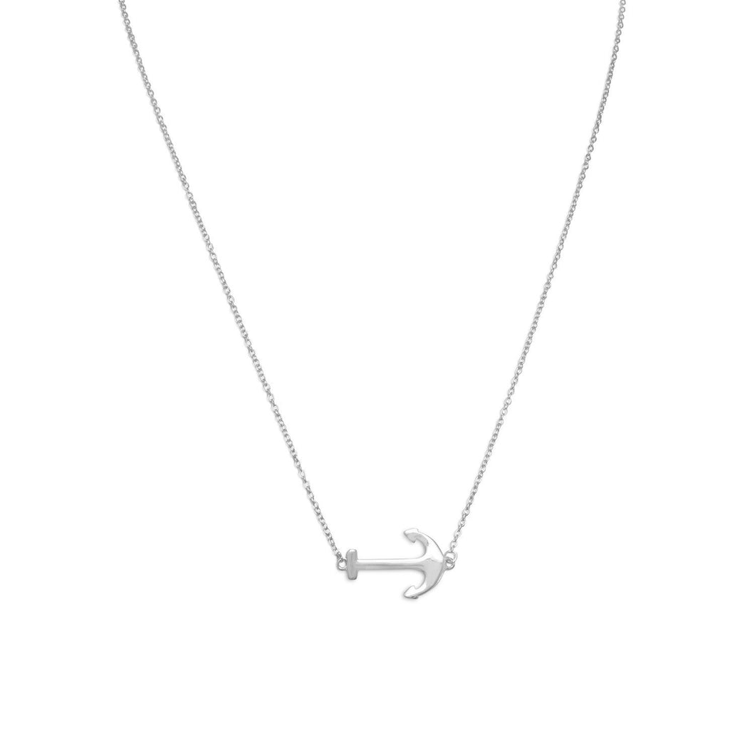 Rhodium Plated Sideways Anchor Necklace - SoMag2