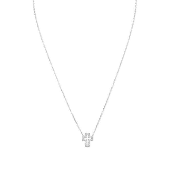 Delicate Sideways Cross Necklace with CZs - SoMag2