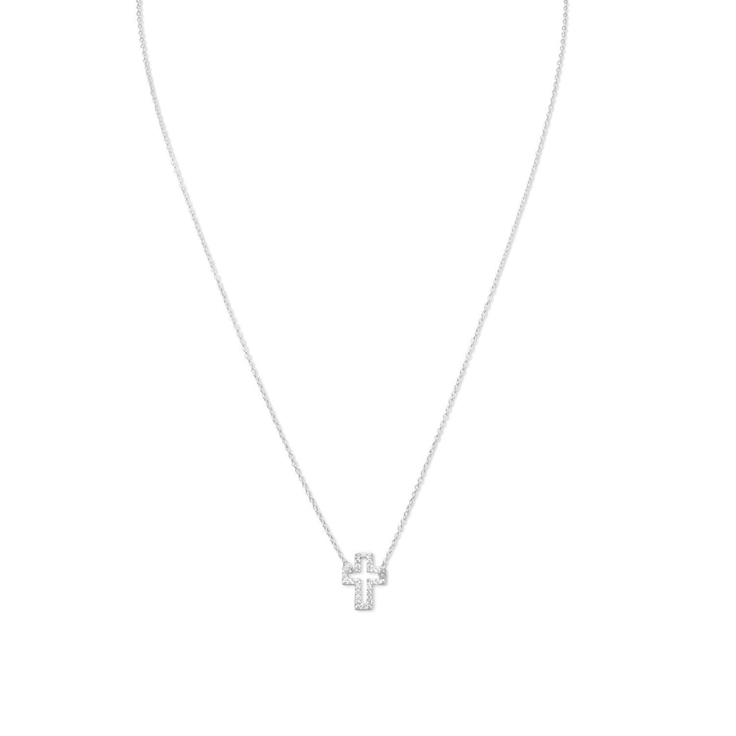 Delicate Sideways Cross Necklace with CZs - SoMag2