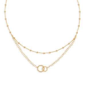 Gold Plated Multistrand Beaded Necklace with Circle Link - SoMag2
