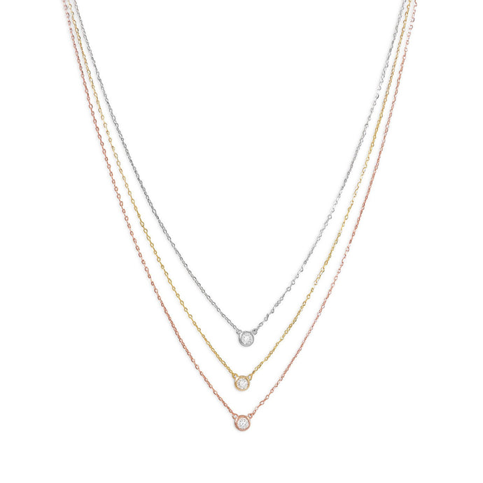 Graduated Tri Tone Necklace with CZs - SoMag2