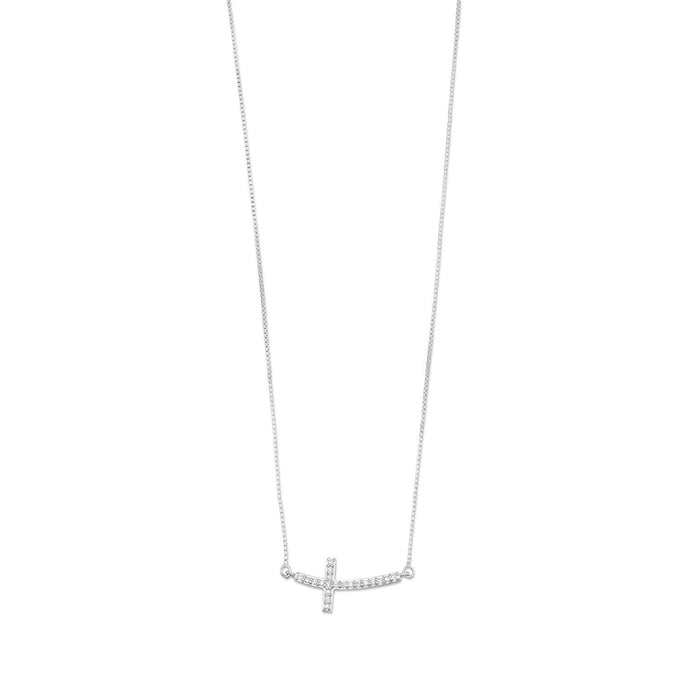 Rhodium Plated Sideways Cross Necklace with Diamonds - SoMag2