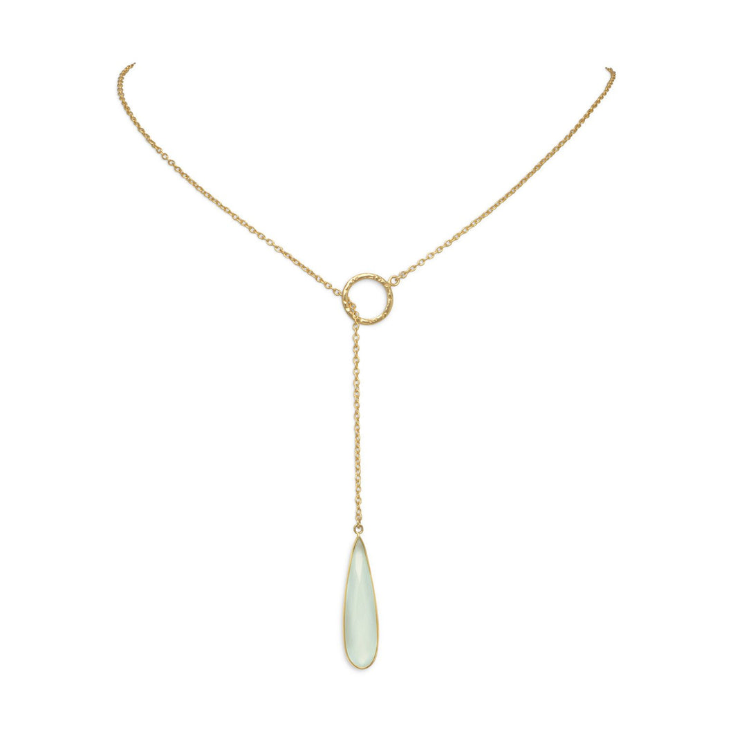 Gold Plated Lariat Necklace with Chalcedony Drop - SoMag2