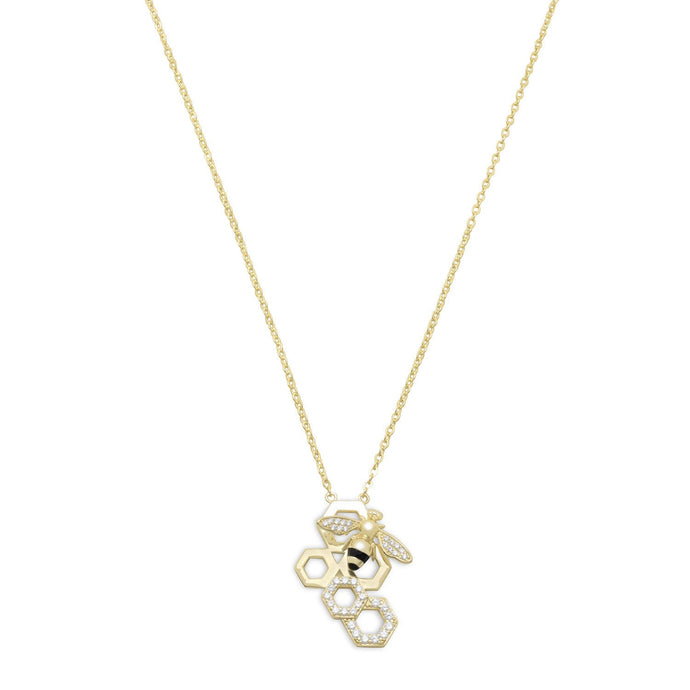 Gold and Cubic Zirconia Bee Necklace - SoMag2