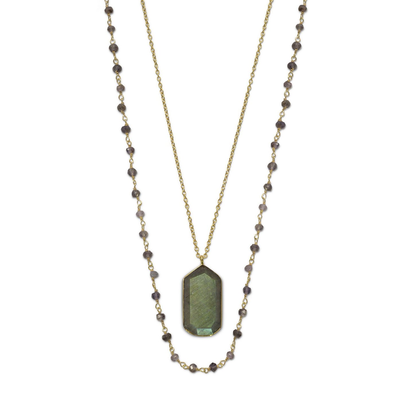 Gold Plated Double Strand Iolite and Labradorite Necklace - SoMag2