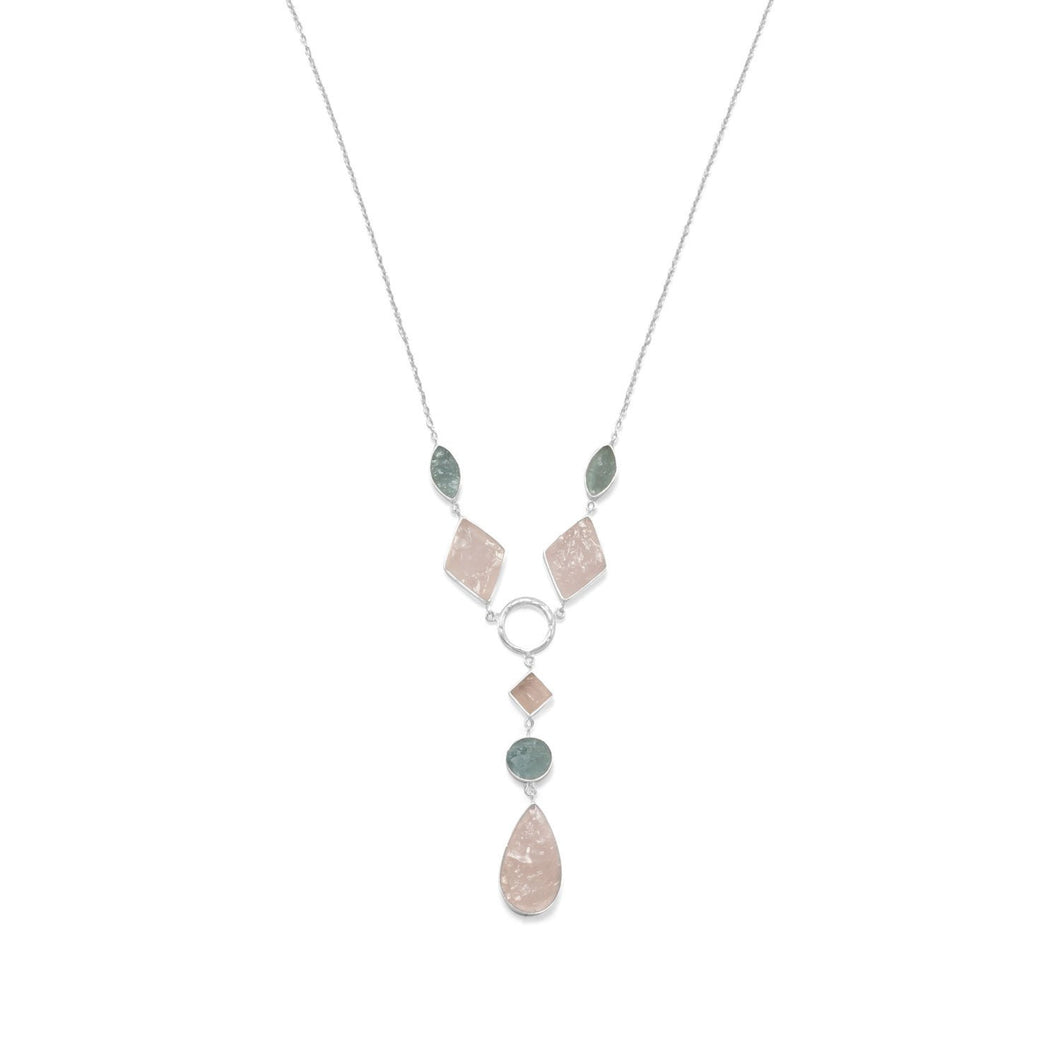 Sterling Silver Aquamarine and Rose Quartz Drop Necklace - SoMag2