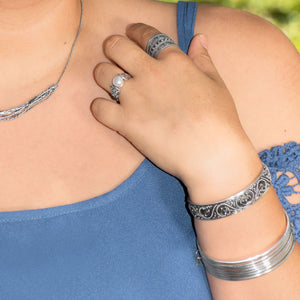 Silver Cuff Bracelet with Bead Filigree Design - SoMag2