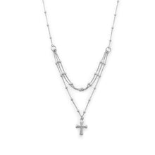 Load image into Gallery viewer, Rhodium Plated Three Row Necklace with Cross - SoMag2