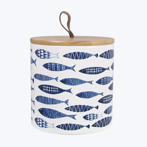 Ceramic Nautical Fish Canister with Lid