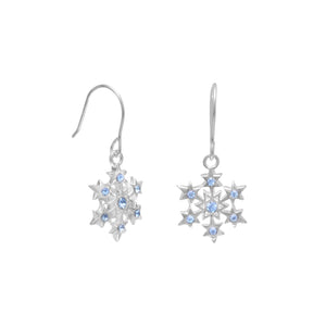 Small Aqua Crystal Snowflake Earrings on French Wire - SoMag2