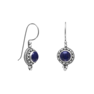 Round Lapis Bead Rope Edge Earrings on French Wire - SoMag2