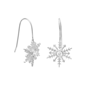 Polished CZ Snowflake Earrings on French Wire - SoMag2