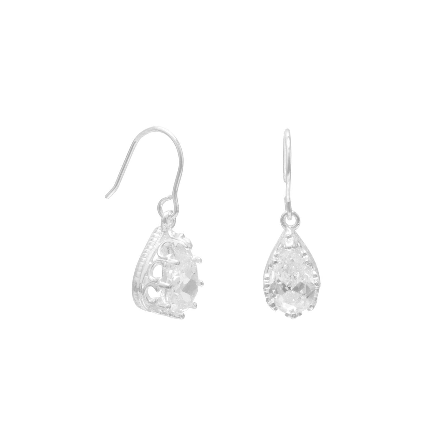 Pear Shape CZ Crown Edge French Wire Earrings - SoMag2