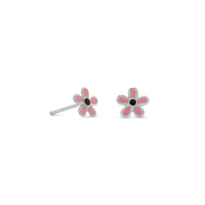 Pink/Black Enamel Flower Earrings - SoMag2