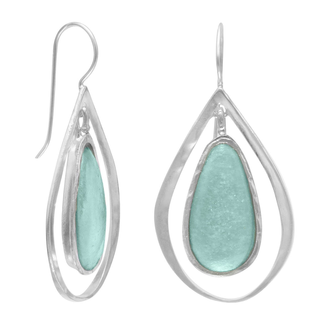 Green Glass and Cut Out Design Earrings on French Wire - SoMag2