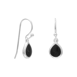 Pear Inlay Black Onyx French Wire Earrings - SoMag2