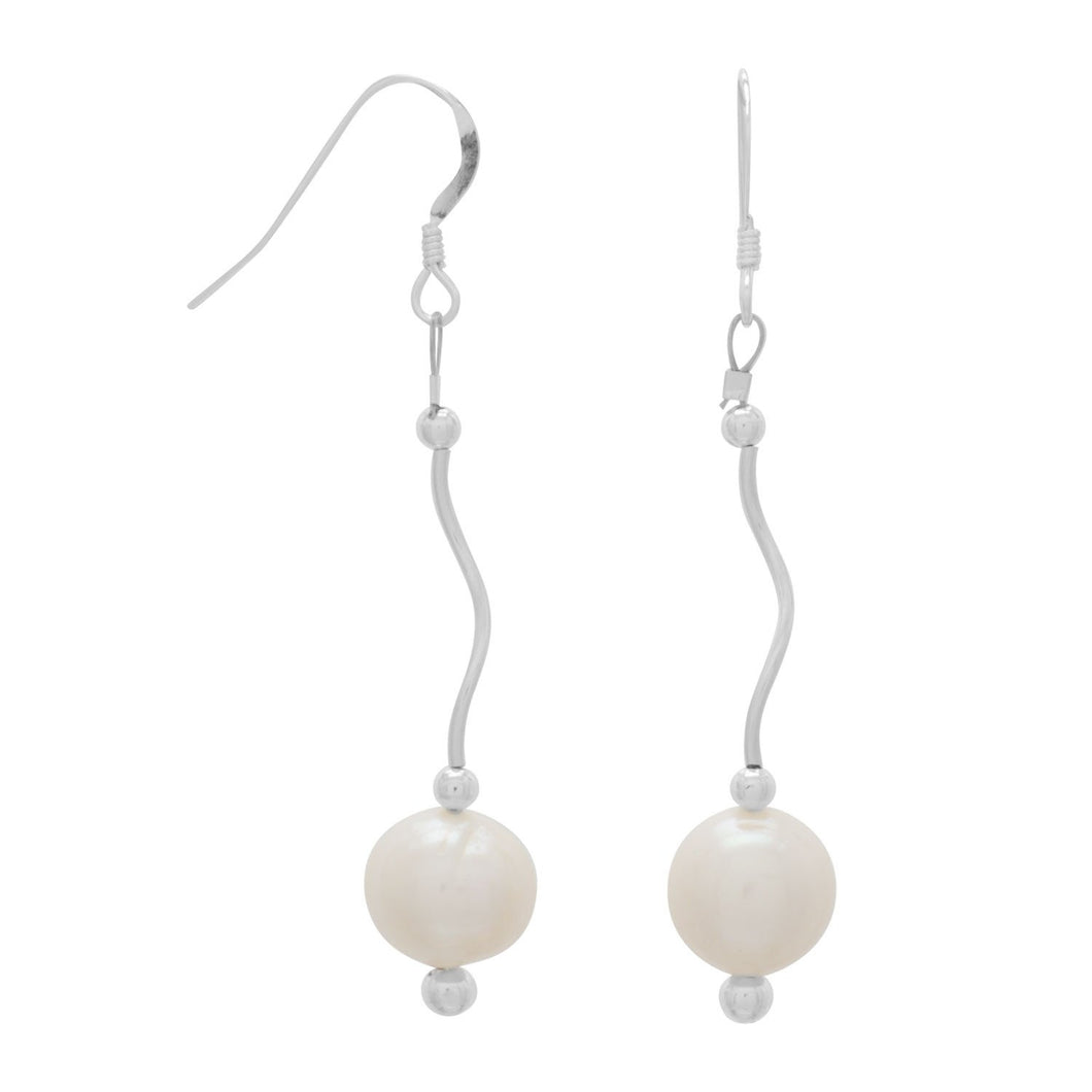 Wave Design Earrings with Cultured Freshwater Pearl Drop - SoMag2