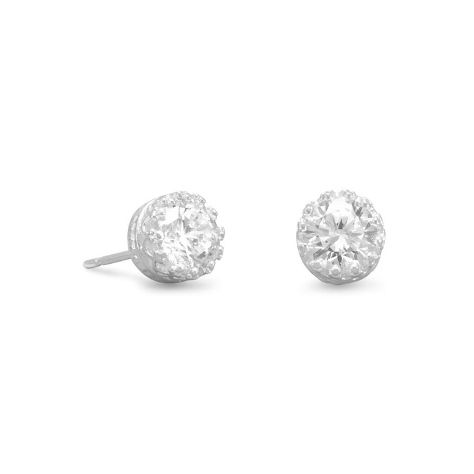 Silver Cubic Zirconia Stud Earrings in Crown Setting - SoMag2