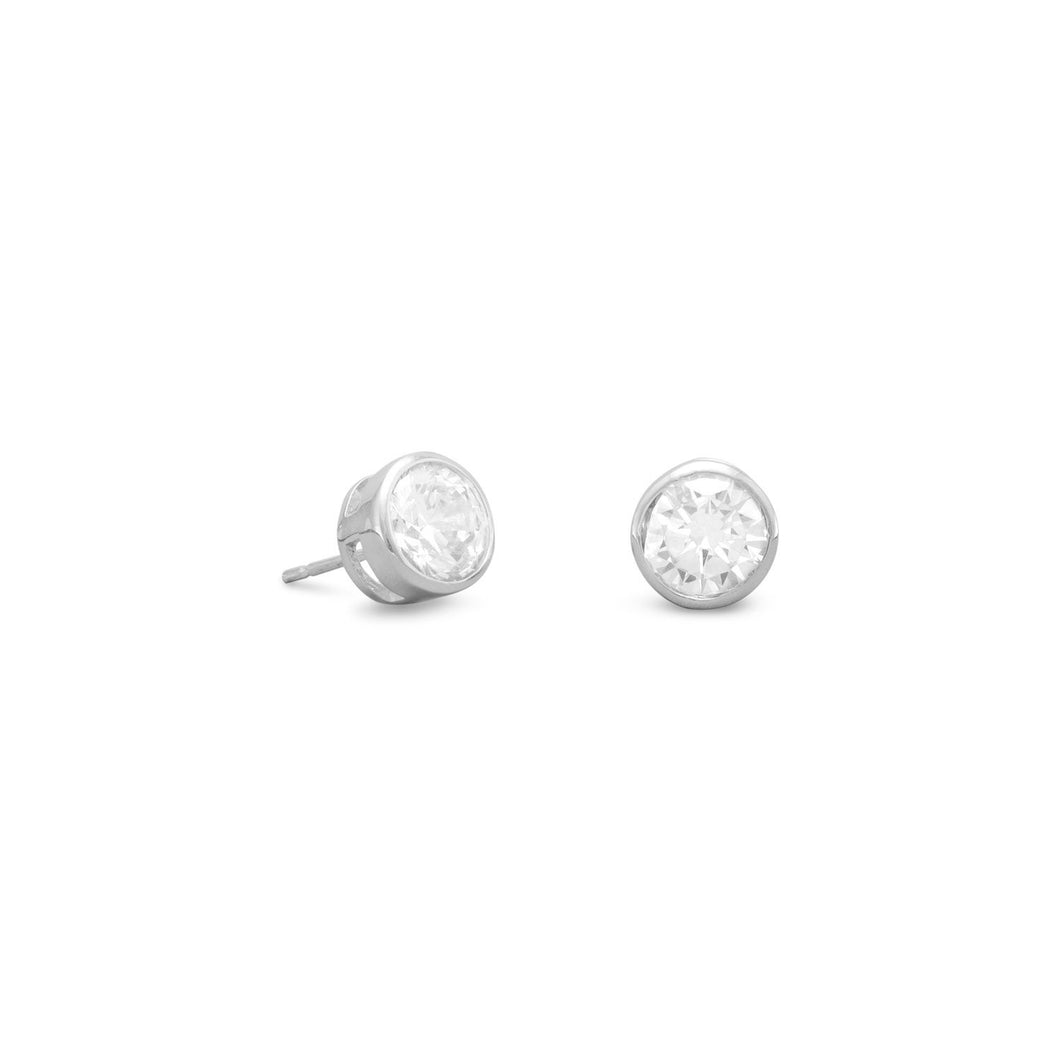 Silver Bezel Set CZ Stud Earrings - SoMag2