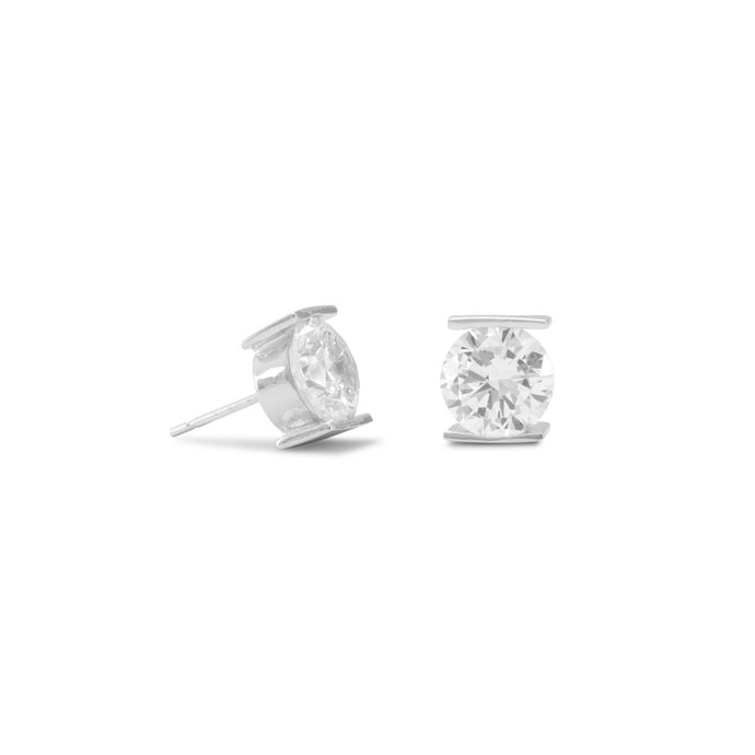 Rhodium Plated Tension Set CZ Earrings - SoMag2