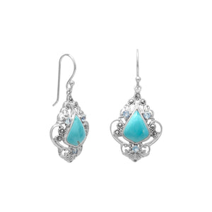 Reconstituted Turquoise, Blue Topaz and Marcasite Earrings - SoMag2
