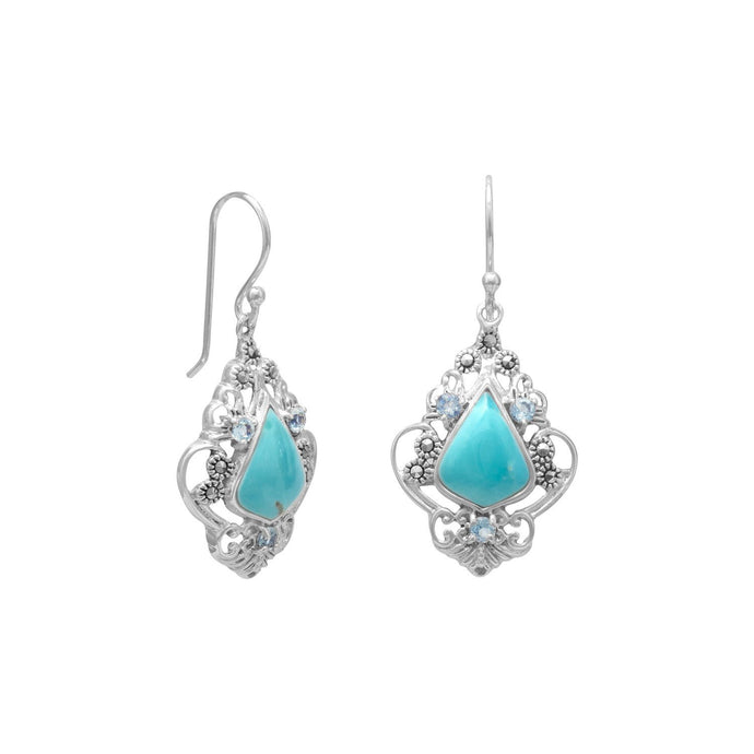 Reconstituted Turquoise, Blue Topaz and Marcasite Earrings - SoMag2