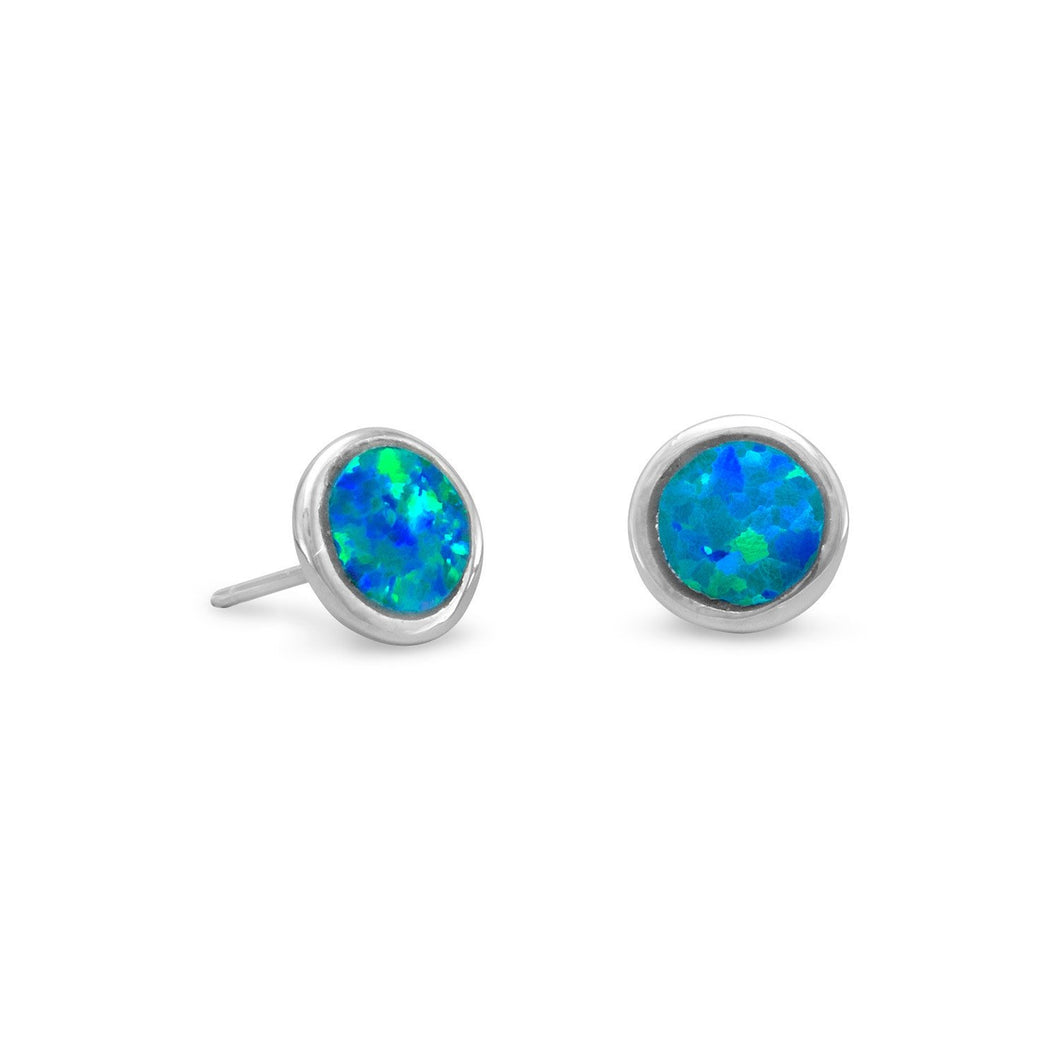 Rhodium Plated Synthetic Opal Stud Earrings - SoMag2