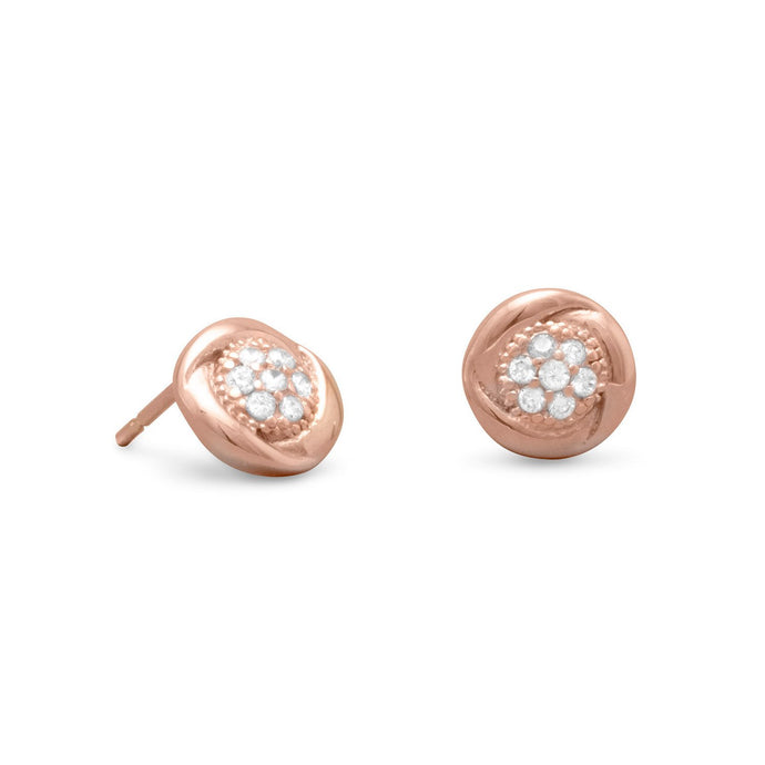 Round 14 Karat Rose Gold Plated CZ Stud Earrings - SoMag2