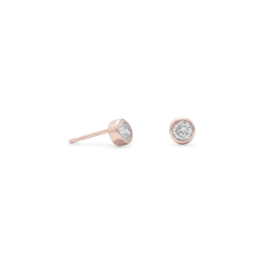 Rose Gold Plated Stud Earrings with Bezel Set CZs - SoMag2