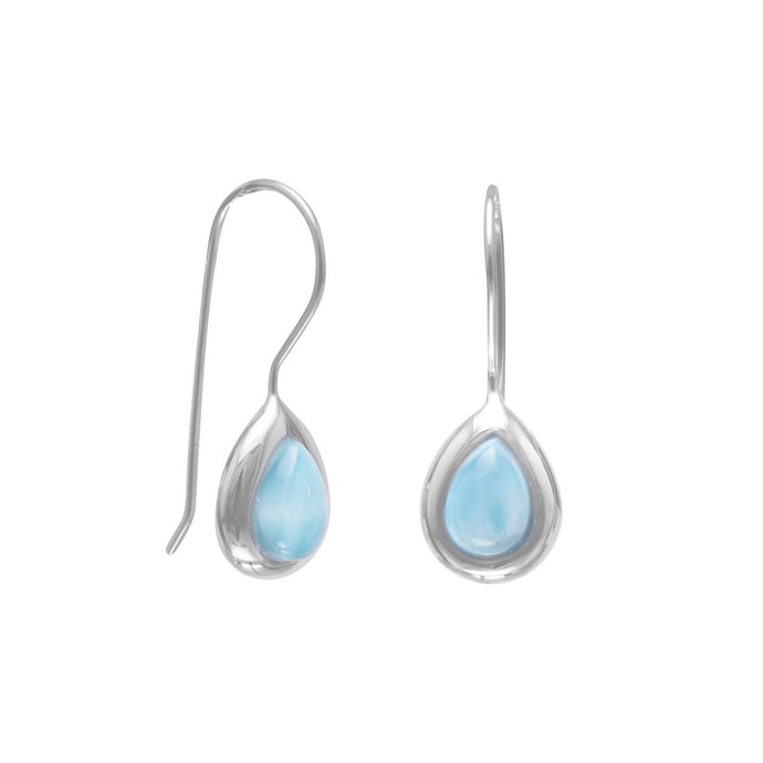 Rhodium Plated Pear Shape Larimar Earrings - SoMag2