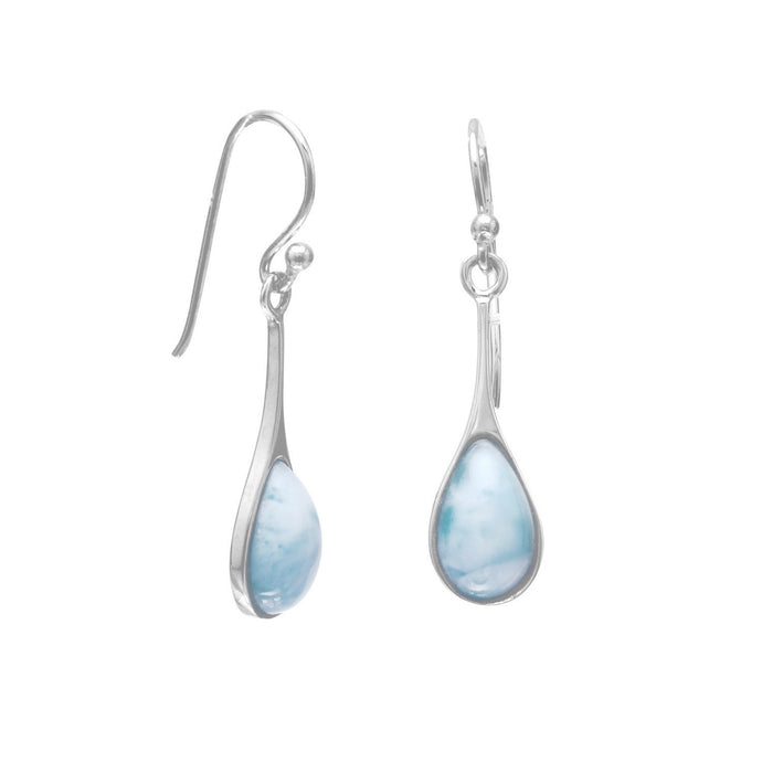 Rhodium Plated Pear Drop Larimar Earrings - SoMag2