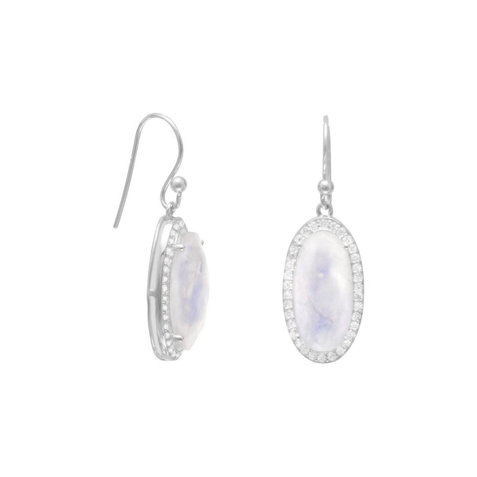 Oblong Rainbow Moonstone Earrings with CZ Edge - SoMag2