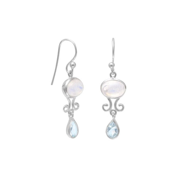 Rainbow Moonstone and Blue Topaz Drop Earrings - SoMag2