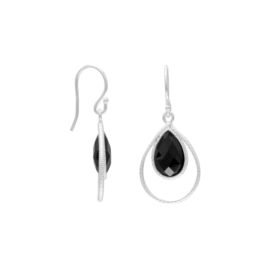 Black Onyx Textured Pear Drop Earrings - SoMag2