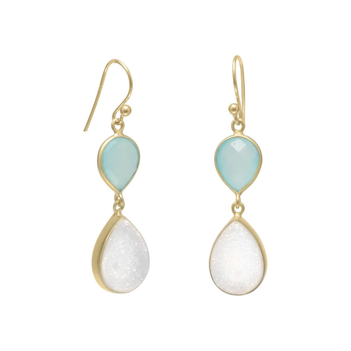 Gold Plated Earrings with Green Chalcedony and Druzy - SoMag2