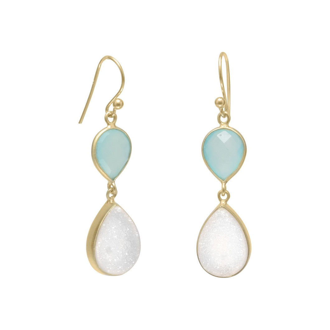 Gold Plated Earrings with Green Chalcedony and Druzy - SoMag2