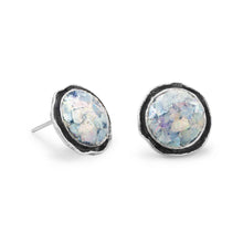 Load image into Gallery viewer, Round Oxidized Edge Roman Glass Earrings - SoMag2