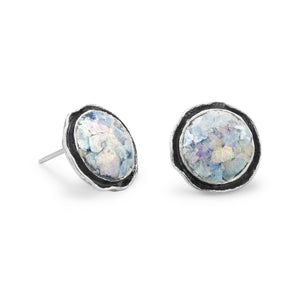 Round Oxidized Edge Roman Glass Earrings - SoMag2