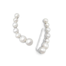 Load image into Gallery viewer, Rhodium Plated Graduated Cultured Freshwater Pearl Ear Climbers - SoMag2